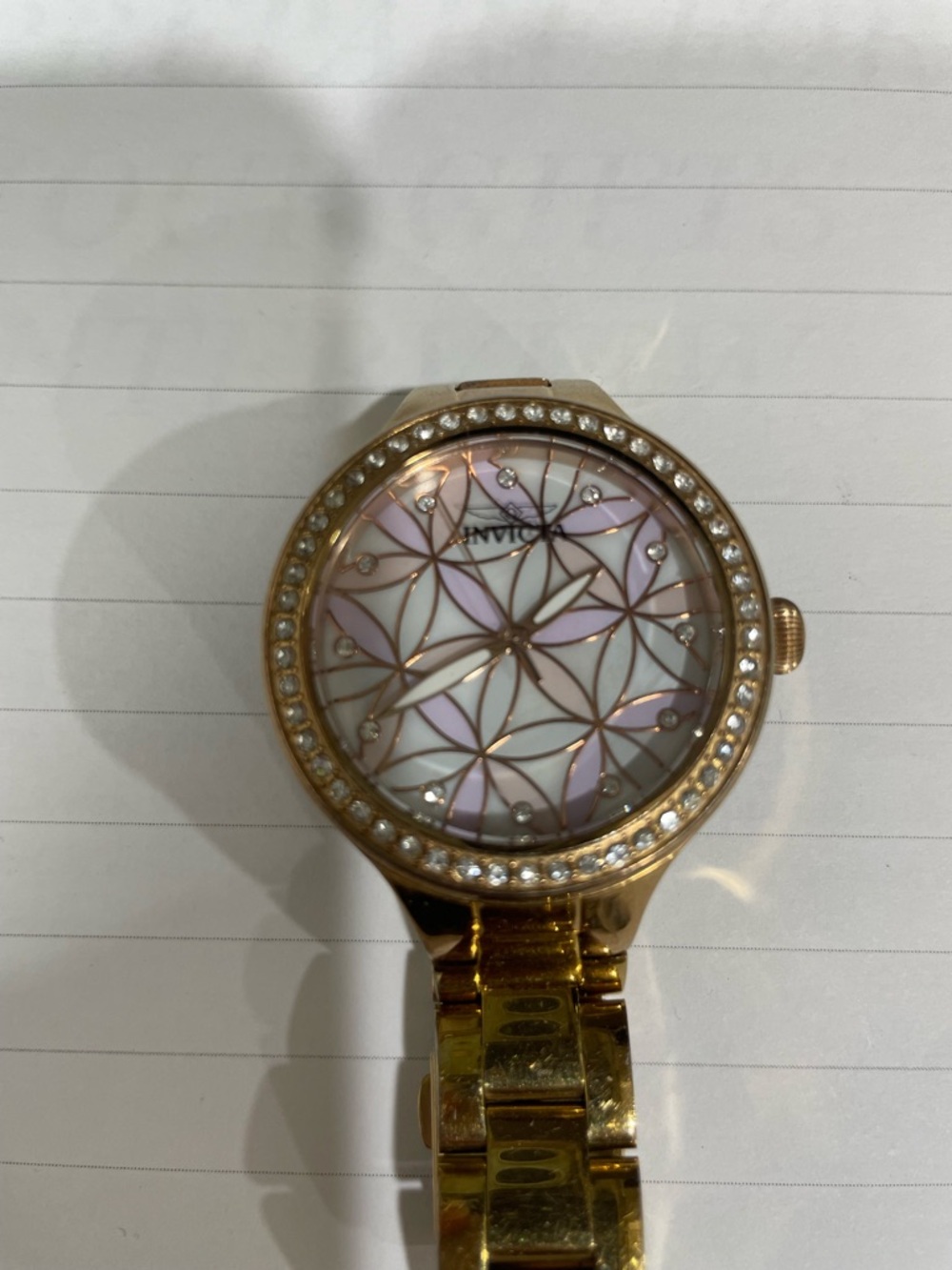 Invicta Gold-Tone Floral Mother-of-Pearl Dial Crystal Accent Watch